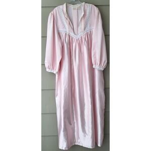 Vintage 70s 80s Ilise Stevens Satin Fleece Long Nightgown Cottage Trad Pink  1X